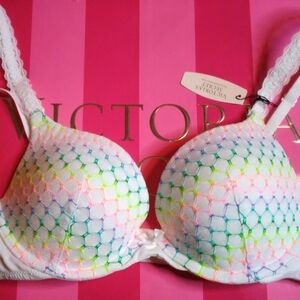 Victoria's Secret Unique White Neon Lace Bra